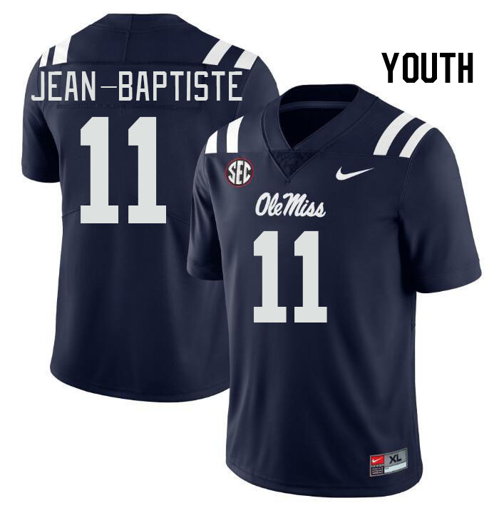 Youth #11 Jeremiah Jean-Baptiste Ole Miss Rebels College Football Jerseys Stitched Sale-Navy - Click Image to Close